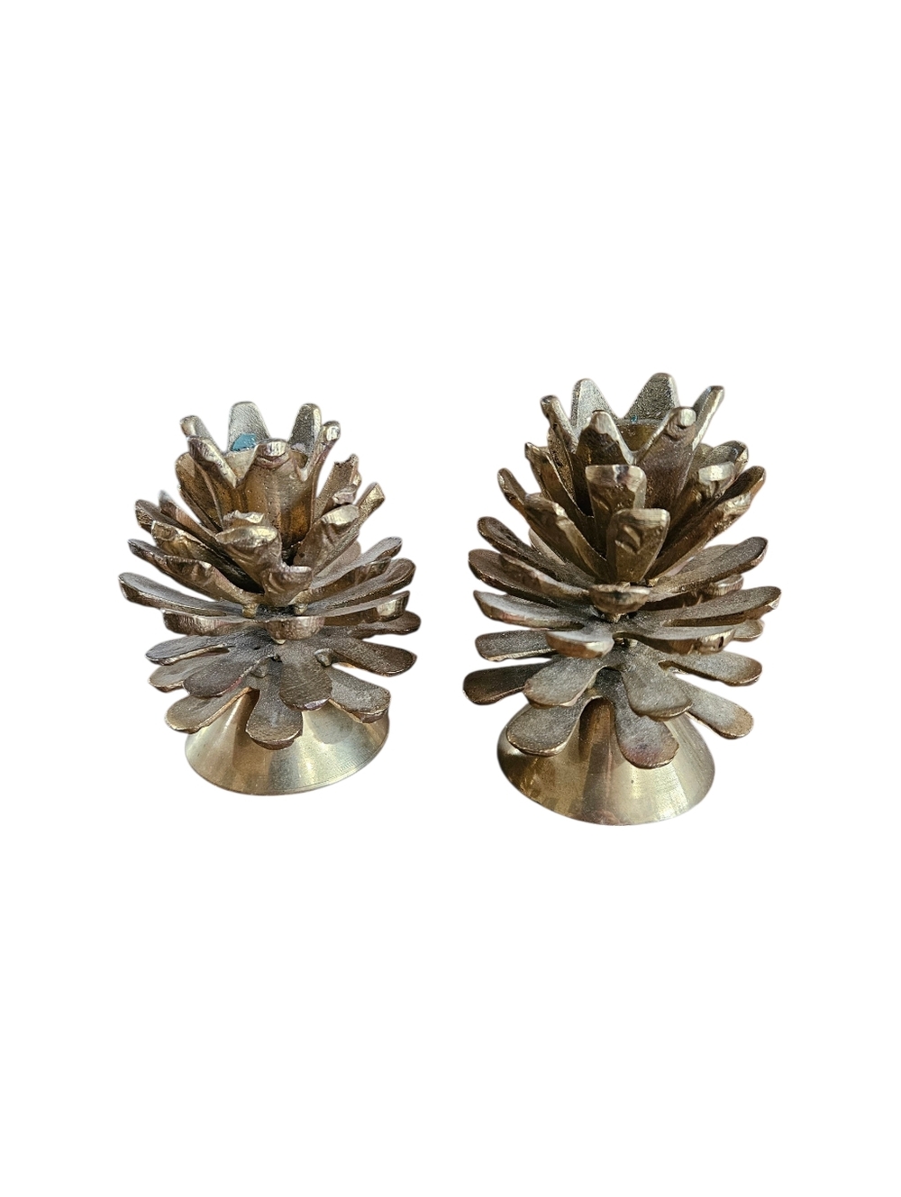Vintage BRASS Pincone Taper Candle Holders Set 3" Made In India